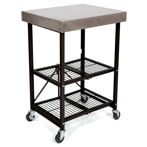 Origami Folding Kitchen Cart on Wheels, 3-Tier Foldable Rolling Cart - Chefs Outdoor Cart for Wine and Food, Microwave Cart, Plating Shelf