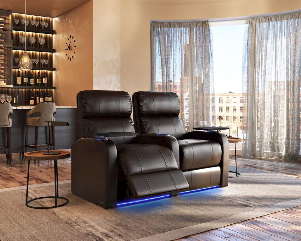 Octane Seating Diesel XS950 Theater Chairs for Home Brown Top-Grain Leather - Power Recline - Accessory Dock - Space Saver - Memory Foam