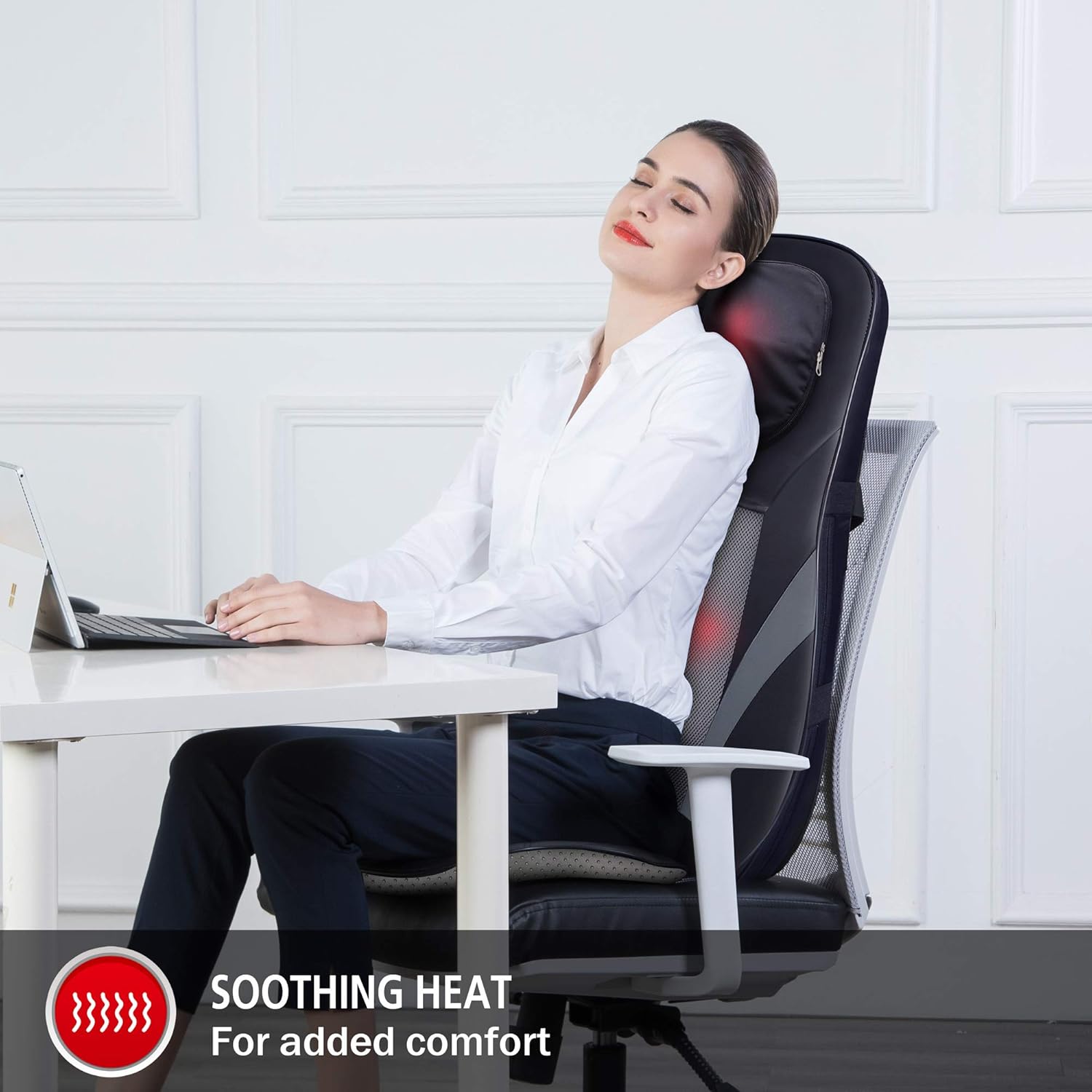 SNAILAX Shiatsu Back Massager with Heat -Deep Kneading Massage Chair Pad with Adjustable Intensity, Shiatsu Chair Massager to Relax Full Body Muscle