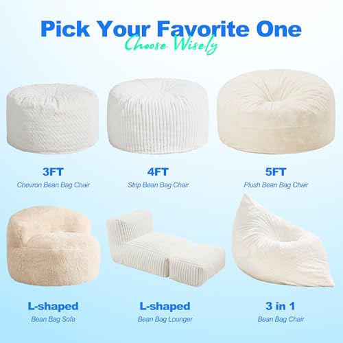 Hobestluk 3 in 1 Bean Bag Chair Giant Bean Bag Chairs Convertible Bean Bag Floor Cushion with Machine Washable Cover