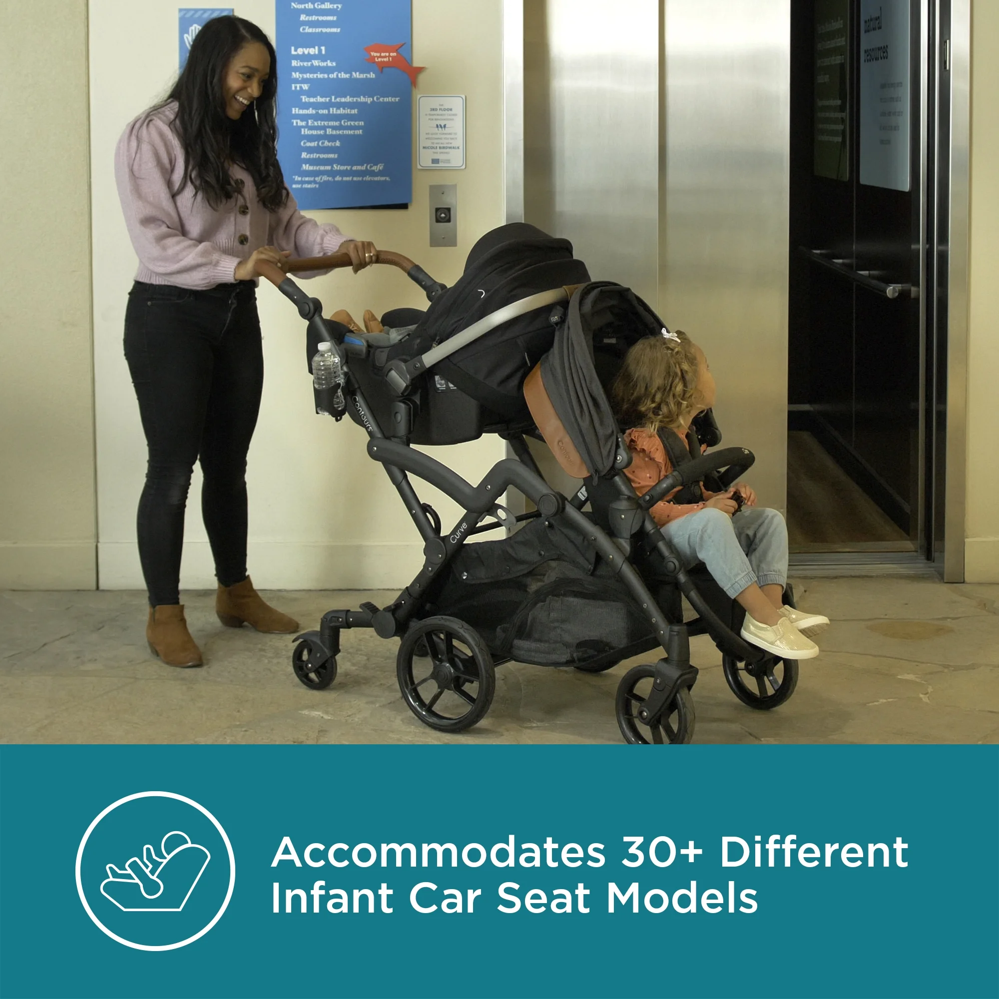 Contours Curve V2 Double Tandem Stroller, Black Herringbone, Unisex