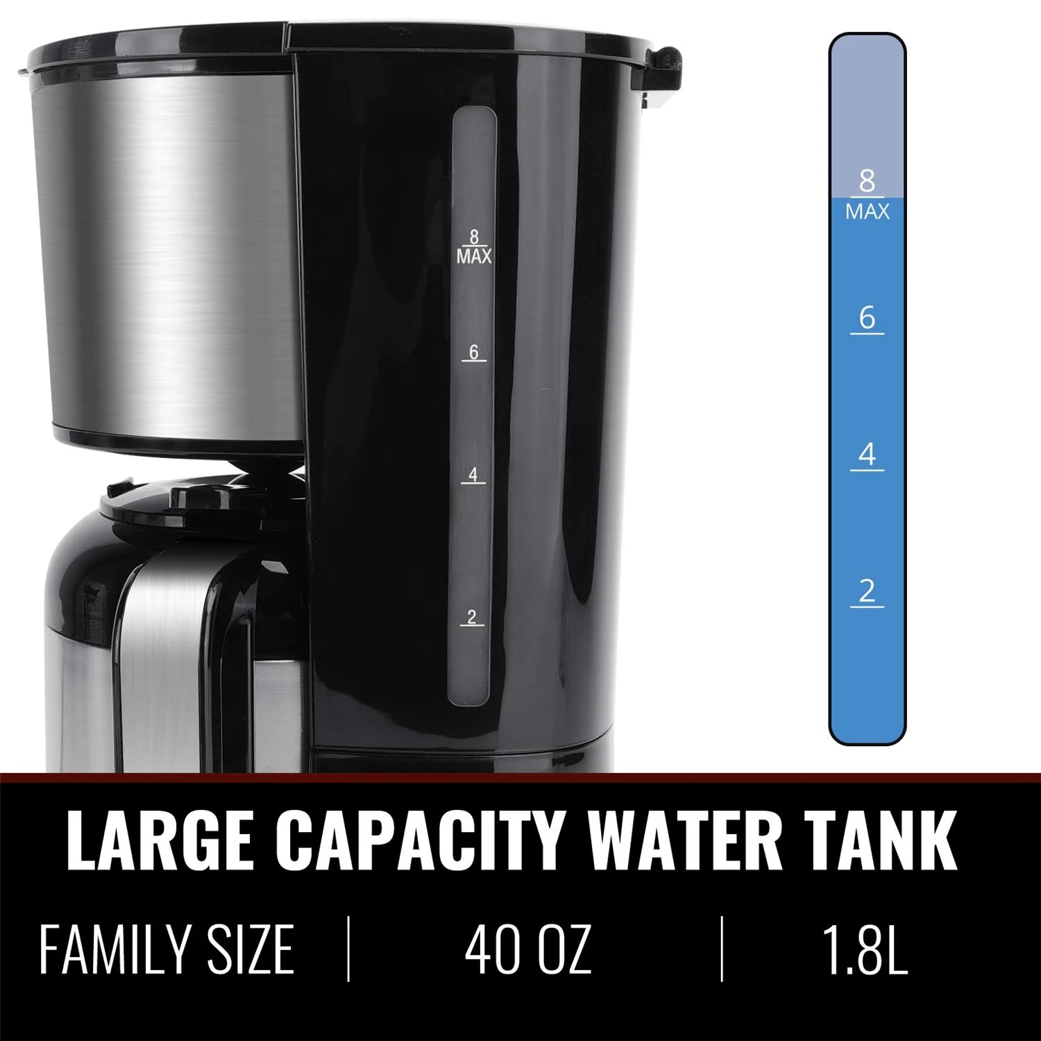 Aigostar 40oz Coffee Maker 8-10 cup, Stainless Steel Thermal Coffeemaker, Timer and Reusable Filter, Anti-Drip System