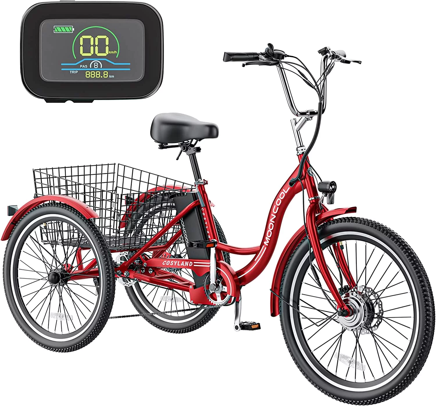 Mooncool 24 26 3 Wheel Electric Tricycle for Adults