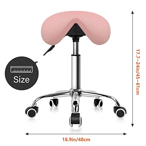 KKTONER Rolling Saddle Stool PU Leather Swivel Adjustable Rolling Stool with Wheels Salon Chair Black