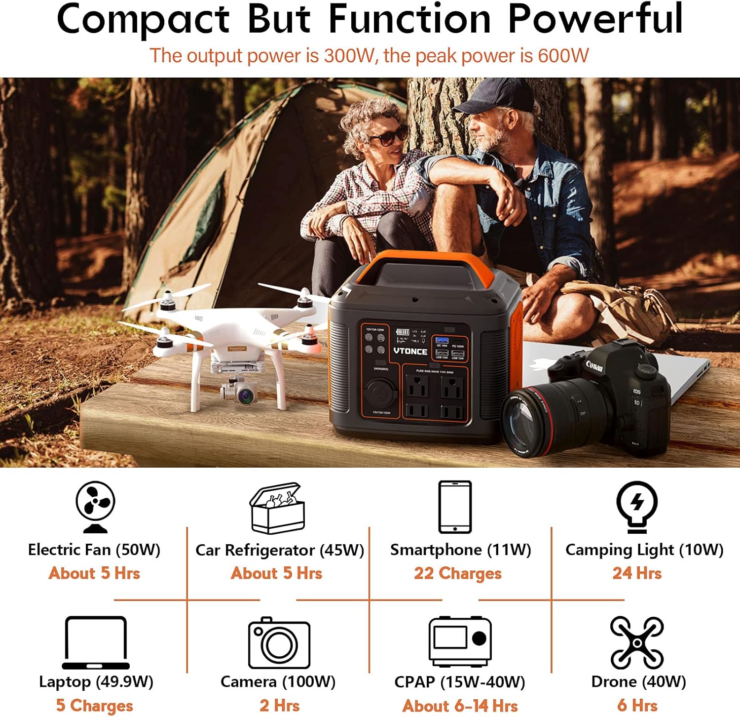 Portable Power Station 300W, VTONCE 296Wh Solar Generator Quick Charge / 110V AC Outlets / DC Ports and LED Flashlight