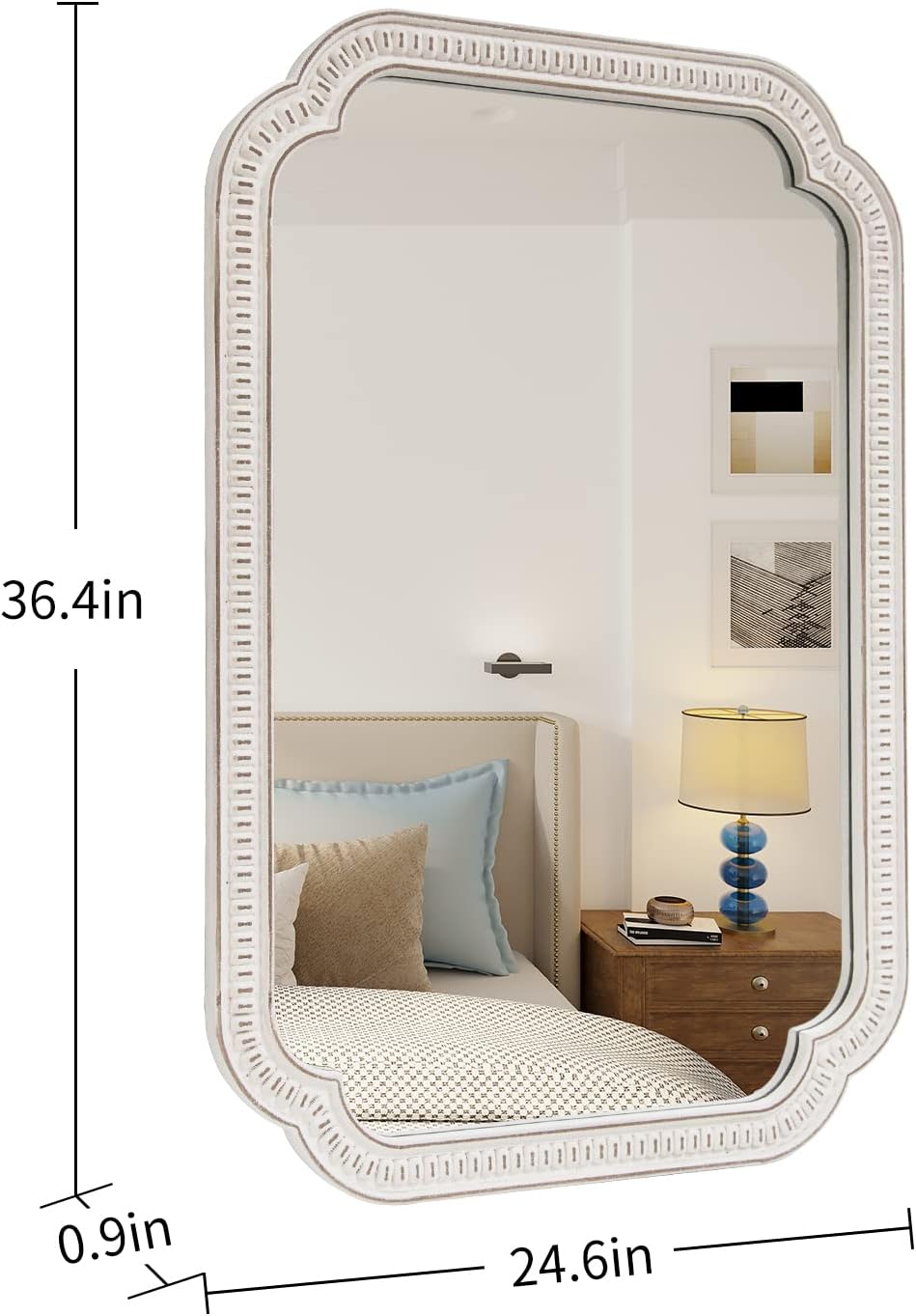 Farmhouse-Mirror, Large Wood Frame Wall-Mirror-Decorative with Arched Corners, 36 x 25 in Farmhouse Bathroom Vanity Mirror