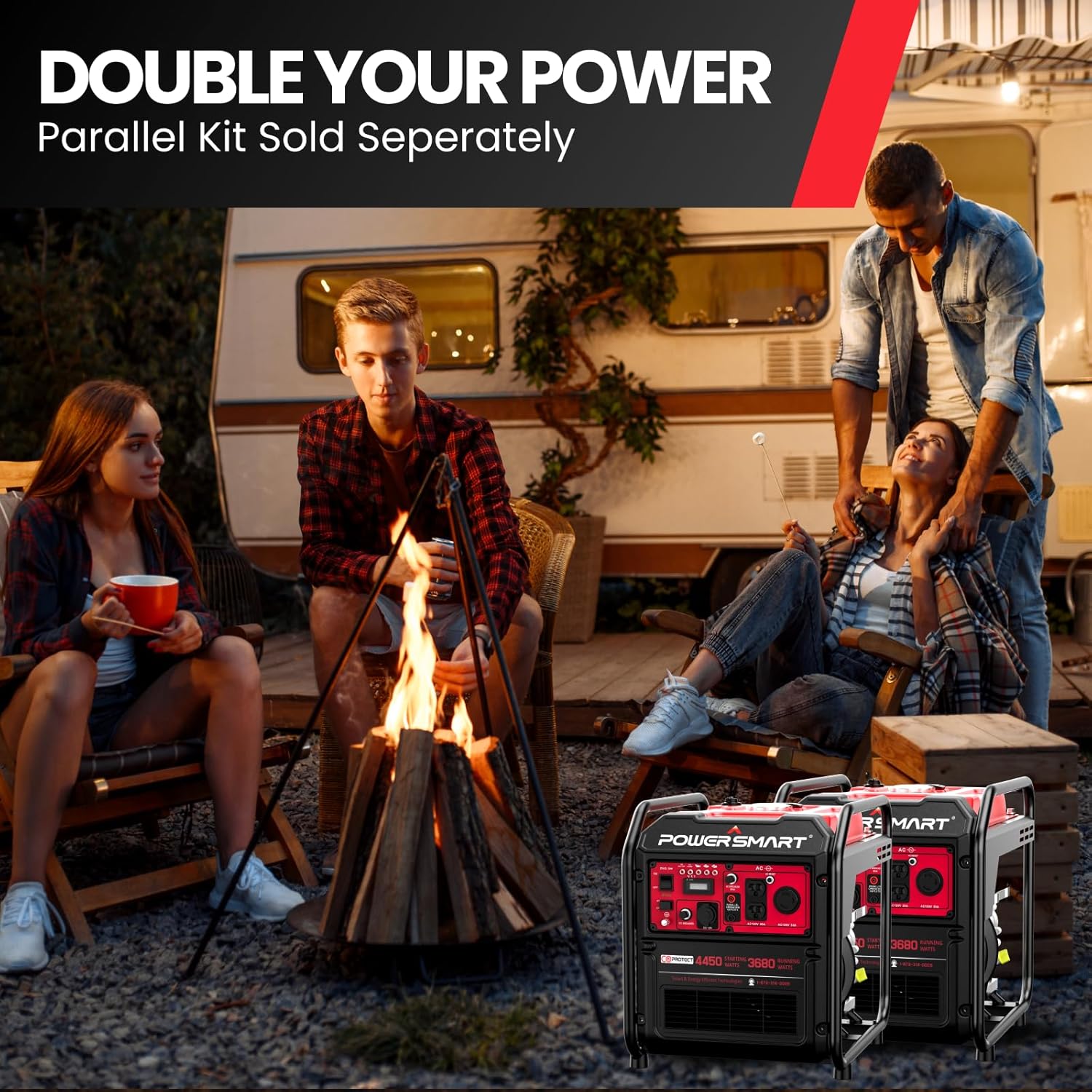 PowerSmart 4450-Watt Open Frame Inverter Generator, CO Protector, RV-Ready, Eco-Mode, Gas Powered Generator for Outdoor, Home