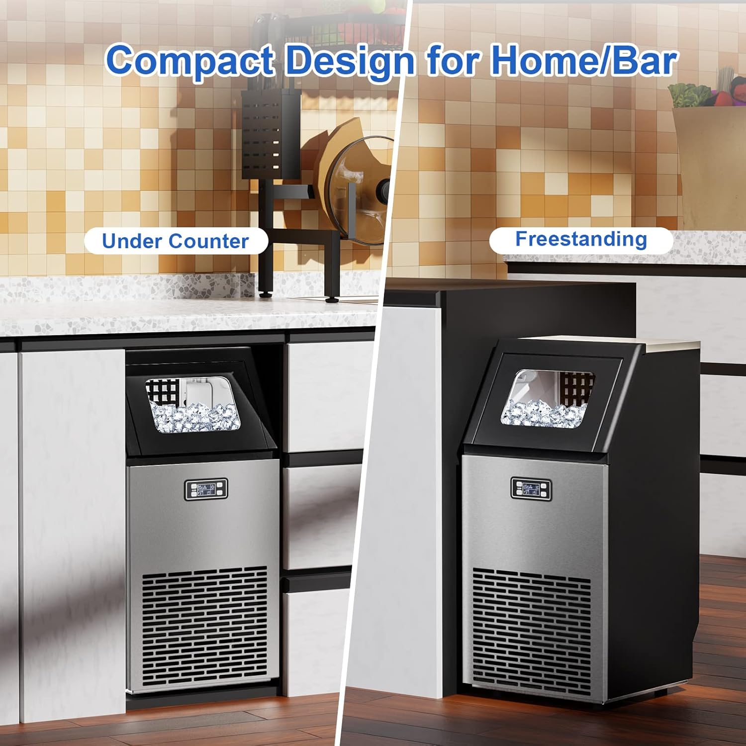 Kismile Commercial Ice Maker Machine,100Lbs/Day,45 Cubes/Batch in 11-20 Mins,Stainless Steel Freestanding Ice Maker with 2 Self-Cleaning