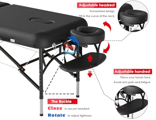 CLORIS 84" Professional Massage Table Portable 2 Folding Lightweight Facial Solon Spa Tattoo Bed Height Adjustable with Carrying Bag & Aluminium Leg
