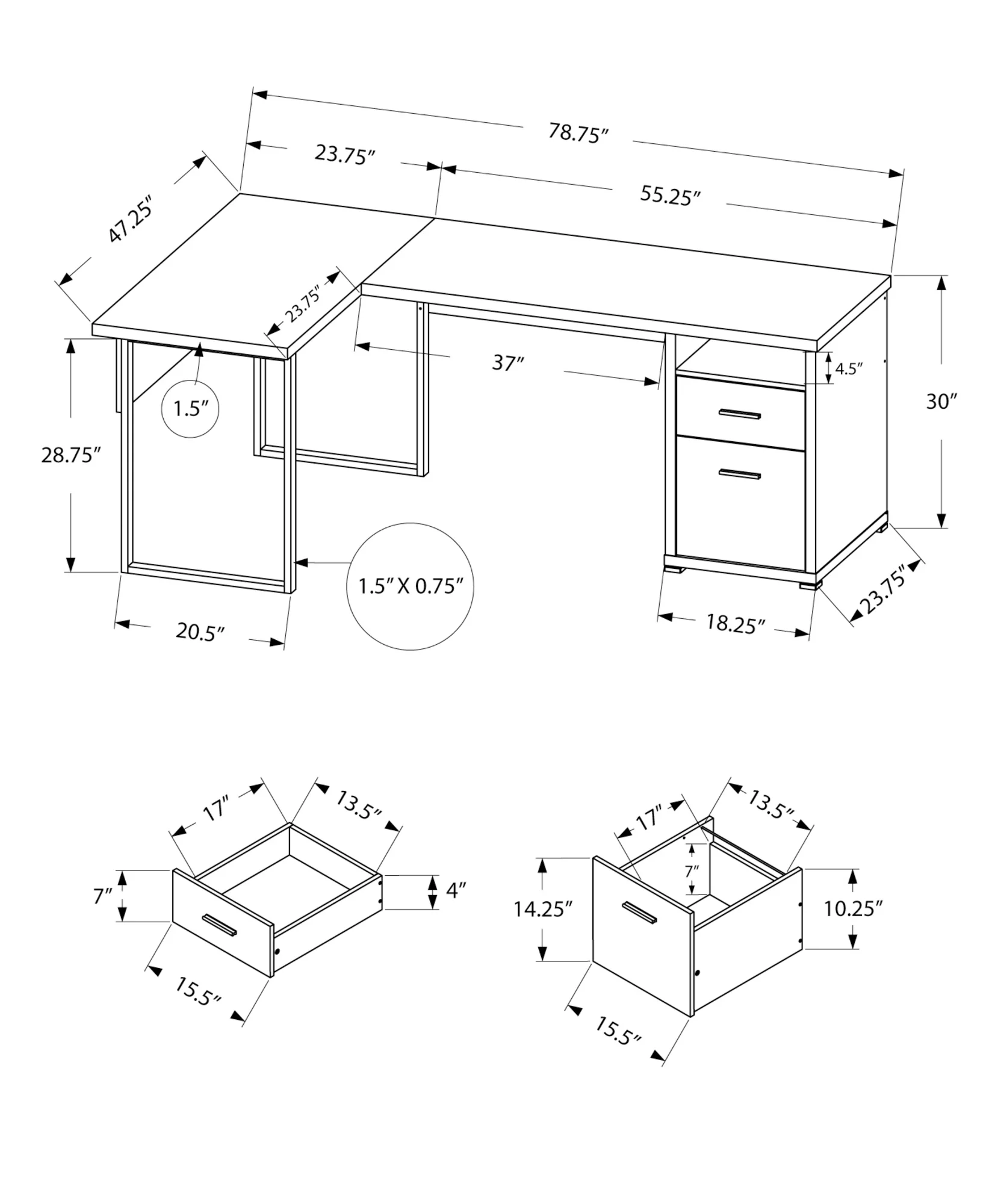Monarch Specialties Computer Desk, Home Office, Corner, 80"L, L Shape, Work, Laptop, Brown Laminate