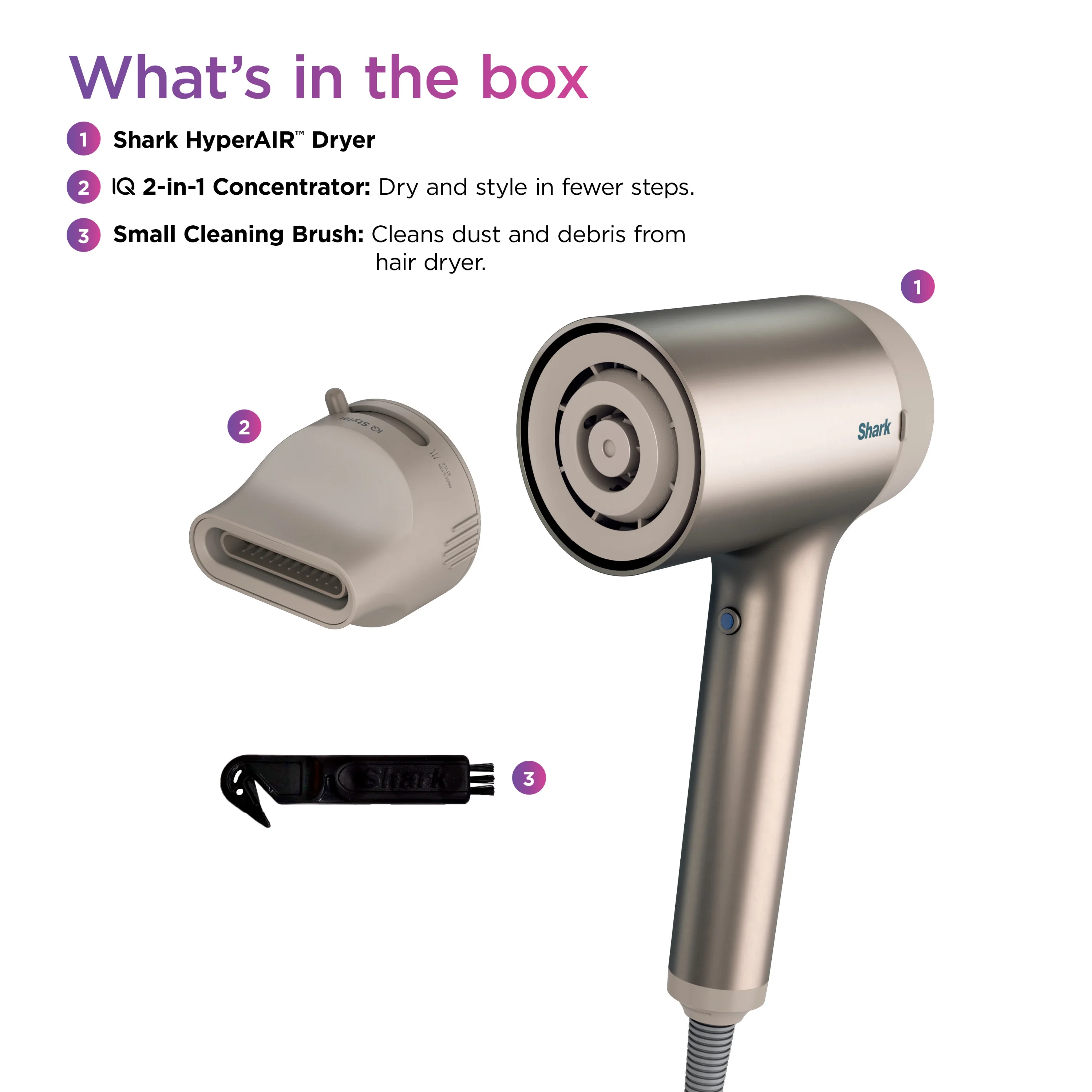 Shark HyperAIR™ Fast-Drying Hair Blow Dryer with IQ 2-in-1 Concentrator Attachment, Auto Presets, For Straight, Wavy, Curly and Coily Hair