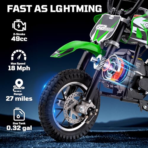 Kids 50cc Dirt Bike, 49cc Gas Dirt Bike for Kids 8-14, Gas Powered Mini Dirt Bikes, 2 Stroke Dirt Bikes, Max Load 165 Lbs