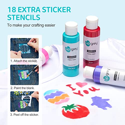 Fabric Paint Set for Clothes, 20 Colors(60ml/2oz Each) Permanent Textile Paint with 6 Brushes, 1 Palette, Washable Fabric Paint