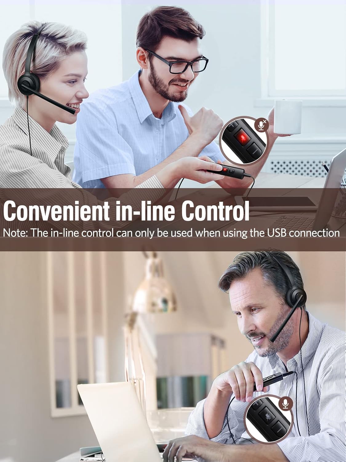 Phone Headsets with Microphone Noise Cancelling, Single-Sided USB Headset with Inline Volume Control & Mute