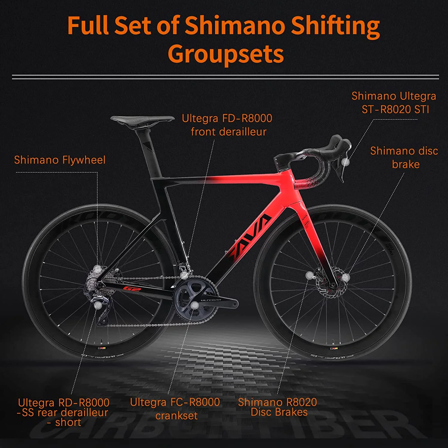 SAVADECK Carbon Fiber Road Bike with Shimano ULTEGRA R8000 Group Set and Hydraulic Disc Brakes - Radiant Selections