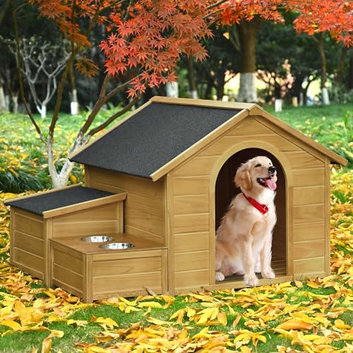Outdoor Wooden Dog House,Waterproof Kennel with Deck and Sloped Roof,High Stability Pet Dog Cage for Small/Medium Puppy