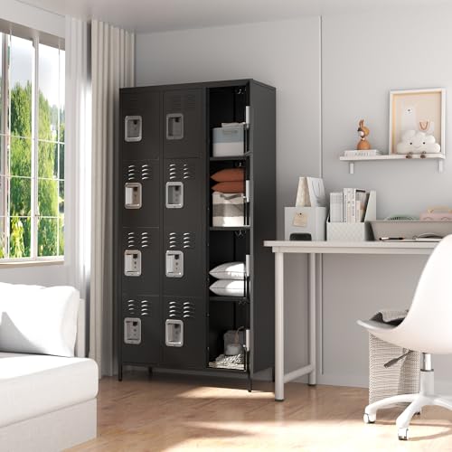 Metal Locker 3 Doors Storage Lockers for Employee,72" Tall Locker with Shelves and Hooks Steel Sports Locker for Office School Office Gym Home Garage