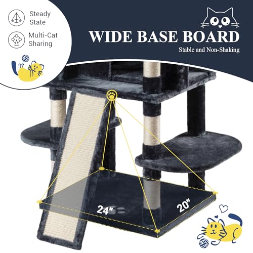 Allewie 68 Inches Cat Tree/House and Towers for Big Feline/Scratching Post/Multi-Level Large Kitty Climbing Tree with Condo/Smokey Grey