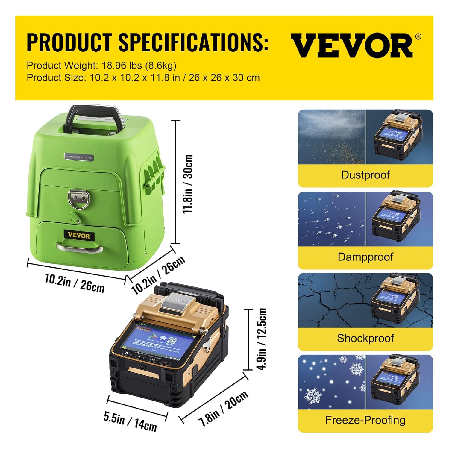 Mophorn Fiber Fusion Splicer AI-8 with 6 Seconds Splicing Time,Fusion Splicer Machine Melting 15 Seconds Heating
