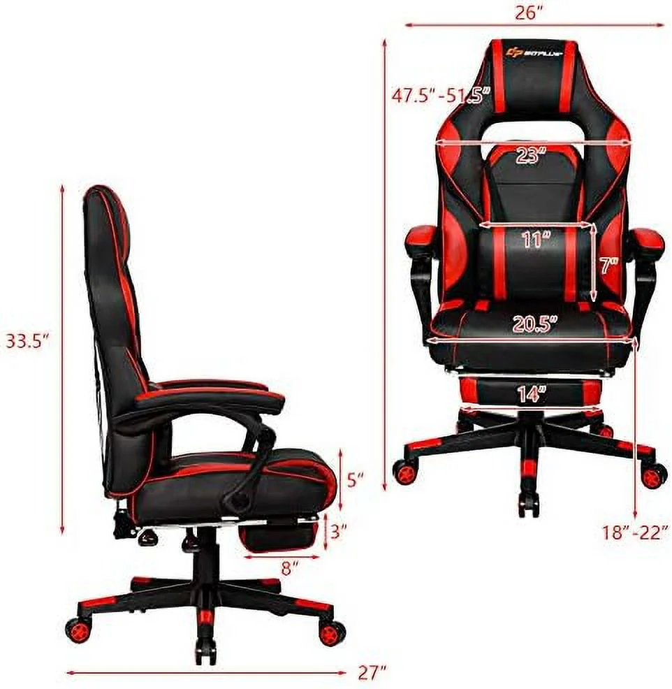 Massage Gaming Chair  Reclining Backrest  Seat Height Adjustment Racing Computer Office Chair with Footrest  Ergonomic High Back PU Swivel Game Chair