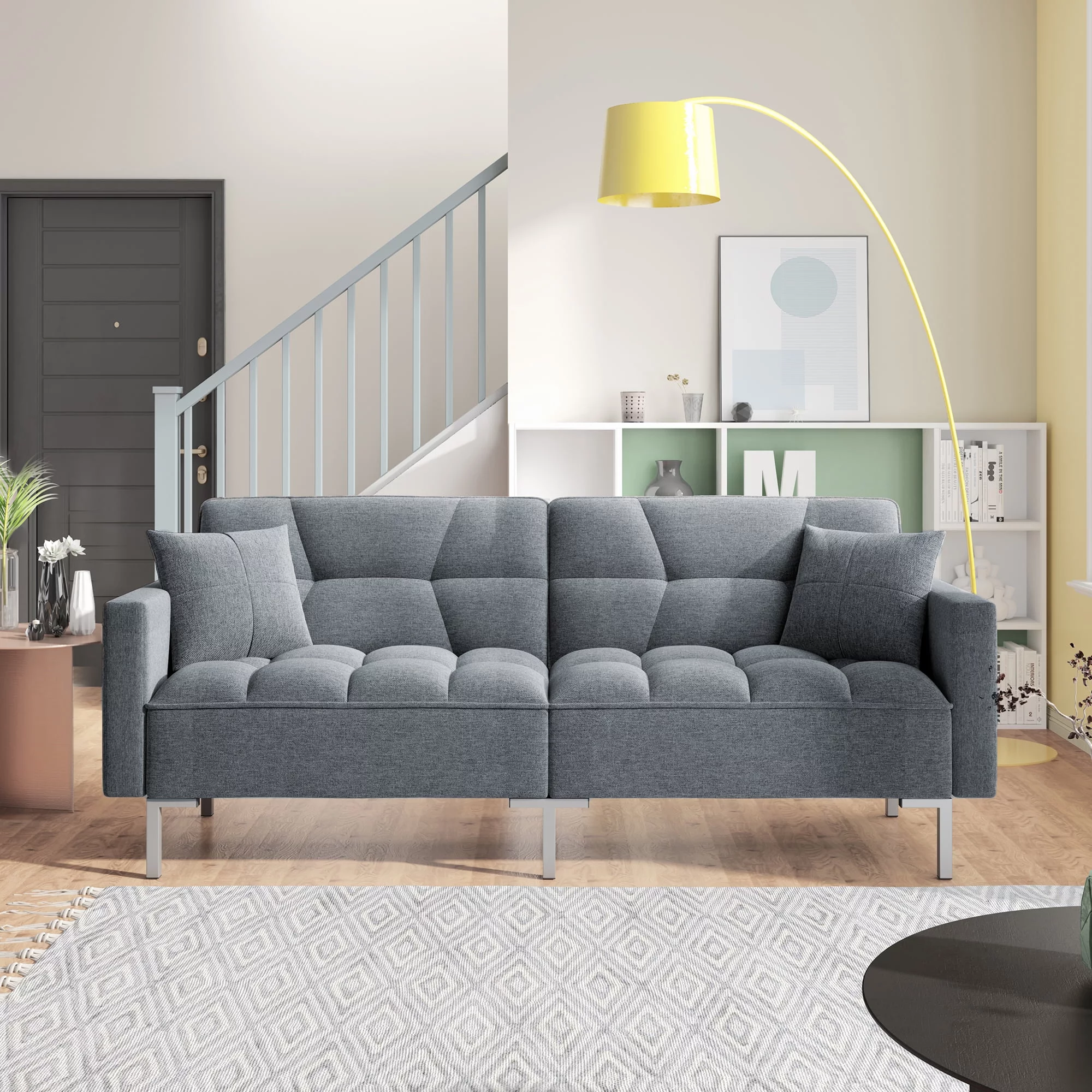 75" W Sectional Sofa Convertible Folding Futon Sofa Bed 3 Seat Couch, Modern Sofa with Linen Fabric, Couches Sofas for Living Room Apartment Bedroom