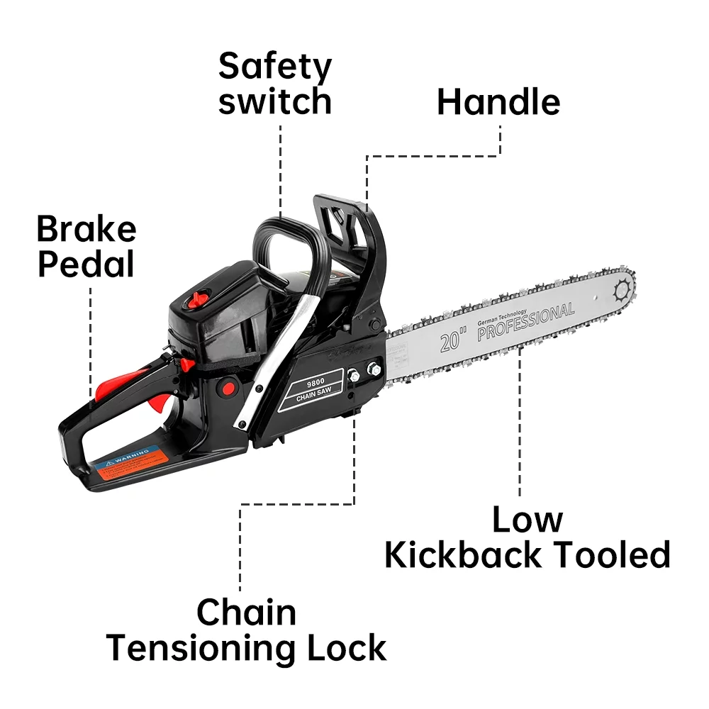 TOPTENG Gasoline Chainsaw with 22 in. Bar 52CC Engine 2-Cycle Gas Powered Chainsaw for Farm/Garden/Ranch/Firewood