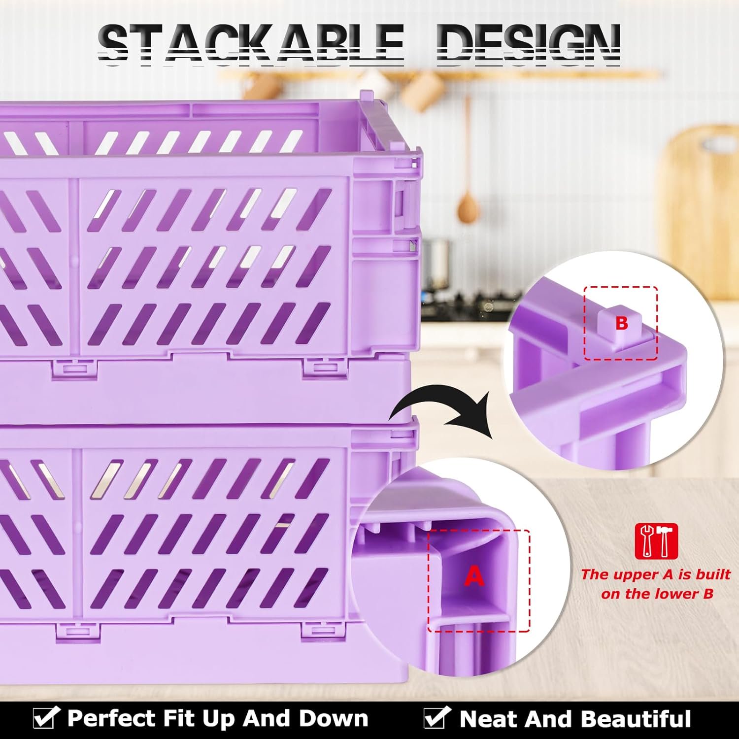 NEI 2-Pack Mini Foldable Plastic Baskets for Organizing and Storage, Collapsible Storage Crate for Home Kitchen Bedroom Bathroom Office (5.9x3.8x2.2