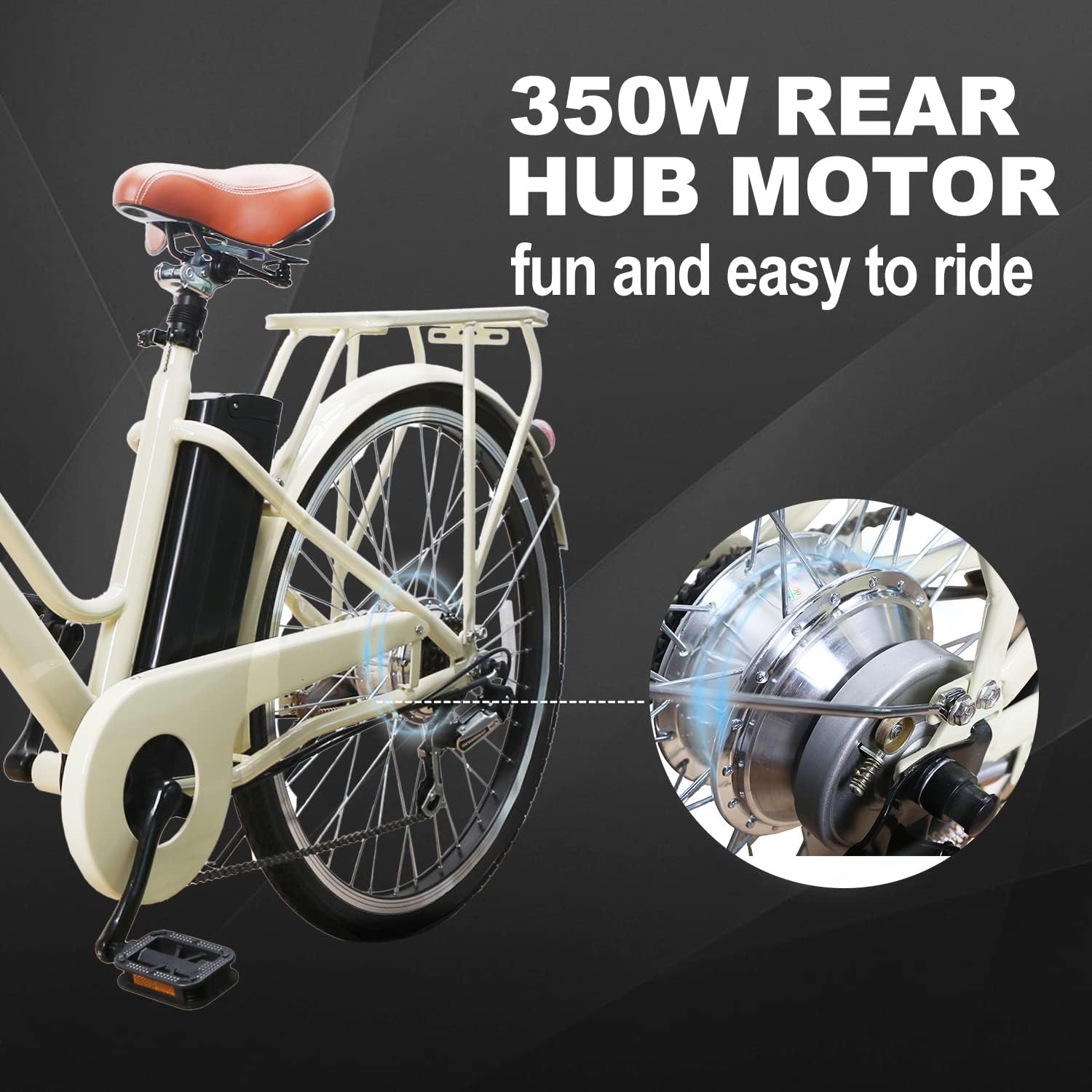 NAKTO Electric Bike, Electric Bike for Adults 26'' E-Bikes with 350W Motor, 20MPH City Bike with Front v Brake, 36V 12AH Removable Battery
