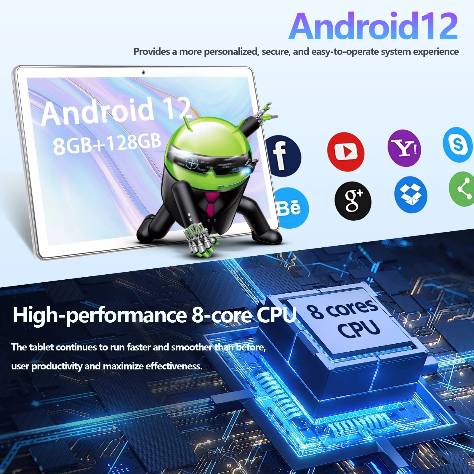 Tablet,10.1 inch Android 12 Tablets,8GB RAM 128GB ROM, 2.4G/5G WiFi Tablet Android, 5G wifi 1280*800IPS Screen