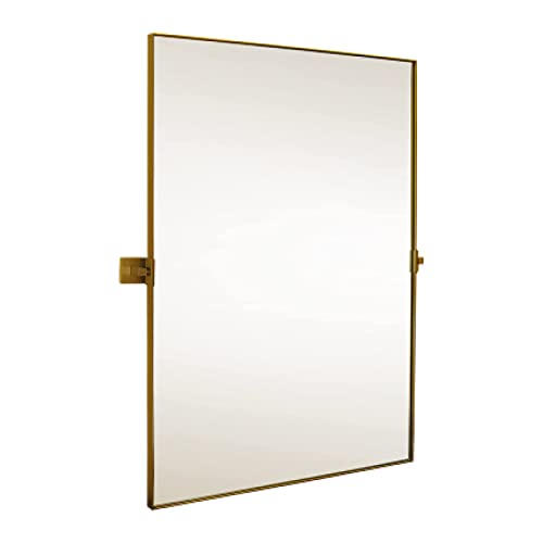 Hamilton Hills 24x36 inch Gold Metal Framed Rectangular Pivot Mirror for Wall | Beveled Frame Vanity Mirror Wall Decor | Wall-Mounted Bedroom