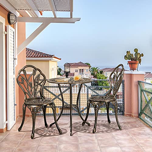 Yaheetech Patio Bistro Sets 3 Piece Cast Aluminum Bistro Table and Chairs Set