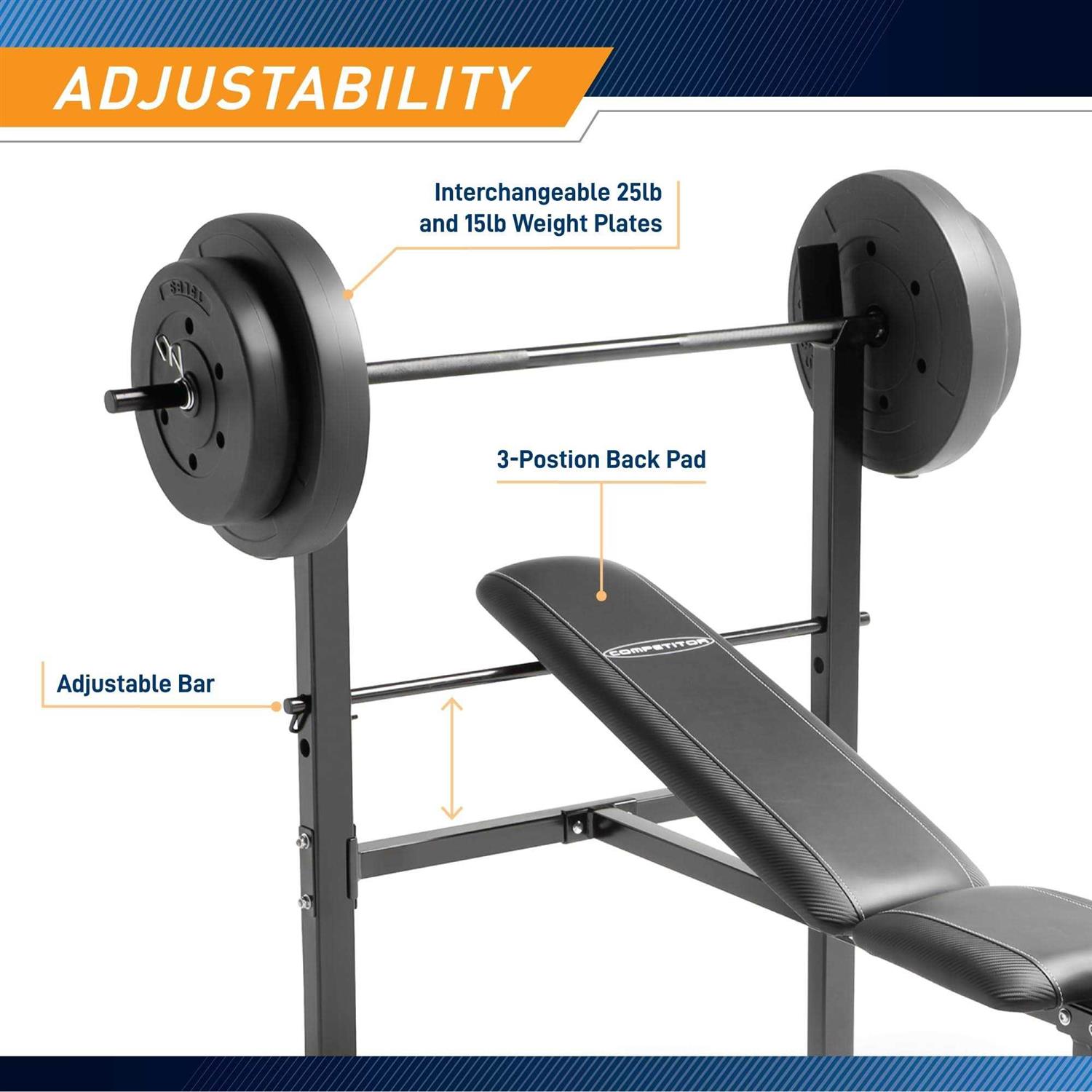 Marcy Competitor Standard Adjustable Weight Bench with 80 lb. Weight Set - Sports Supplies Online Store