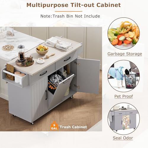 Ball & Cast Farmhouse Kitchen Island with Drop Leaf & Barn Door,Rolling Kitchen Cart on Wheels with Power Outlet,3 Large Drawers