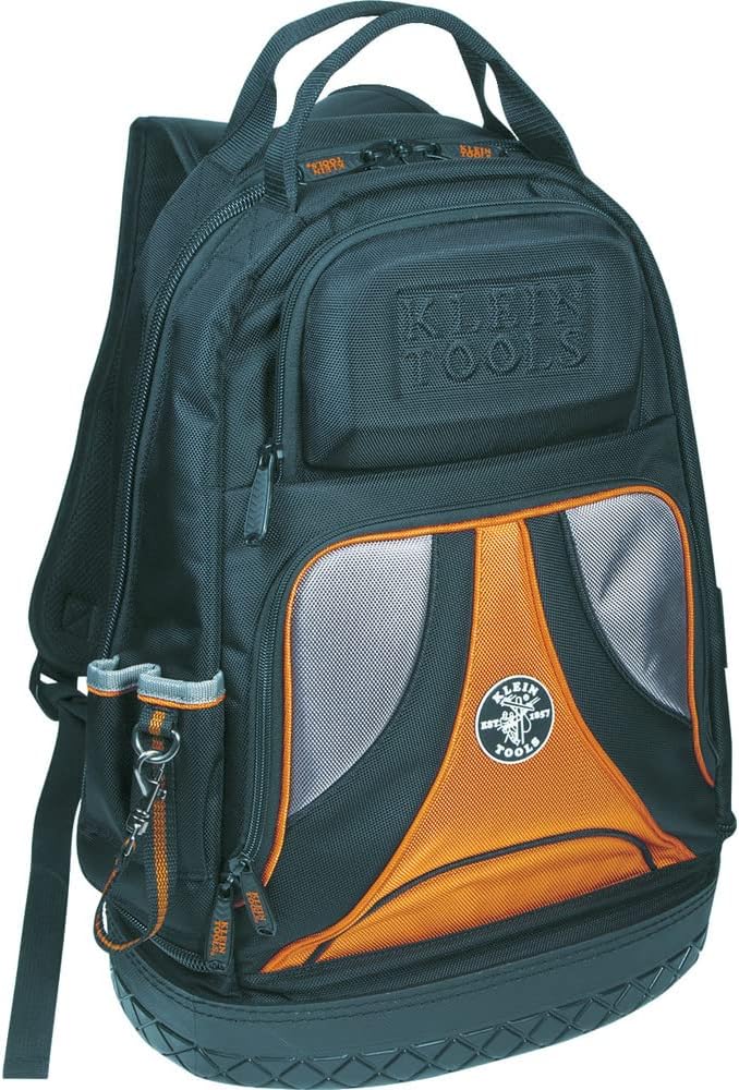 Klein Tools 55421BP-14 Tool Bag Backpack, Heavy Duty Tradesman Pro Tool Organizer / Tool Carrier with 39 Pockets and Molded Base , Black , Large