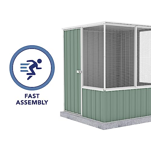 Absco Poultry Paradise: Large Chicken Coop & Chicken Run, 5'x5' Pale Eucalypt Green with Mesh Panels, Side Access Door, Aviary