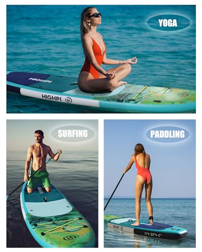Highpi Inflatable Stand Up Paddle Board Premium SUP Accessories, Backpack, Wide Stance, Surf Control, Non-Slip Deck, Leash, Paddle and Pump