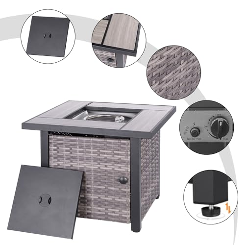 30" Propane Fire Pit with Real Ceramic Tabletop, 50000 BTU Gas Firepit Table with Lid & Glass Rock, Outdoor Fire Pit for Dining or Party