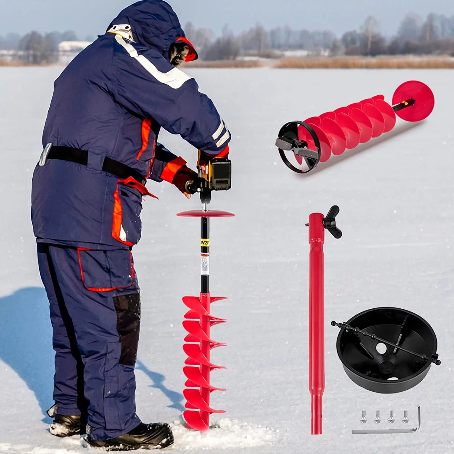 VEVOR Ice Drill Auger, 6'' Diameter Nylon Ice Auger, 39'' Length Ice Auger Bit,Auger Drill with 11.8" Extension Rod,Auger Bit w/ Drill Adapter