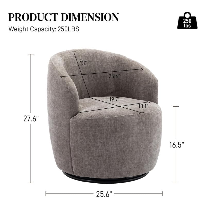 Swivel Barrel Chair Set of 2, 360 Degree Swivel Round Chair, Modern Upholstered Small Round Accent Arm Chairs,Chenille Living Room Barrel Chair