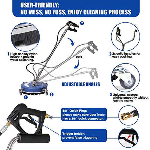 Pressure Washer Surface Cleaner 20'', 4500PSI Power Washer Surface Cleaner Attachment with Wheels