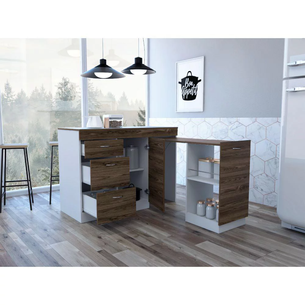Depot E-Shop DE-CLC6765 Camp Kitchen Base Cabinet, White & Dark Walnut