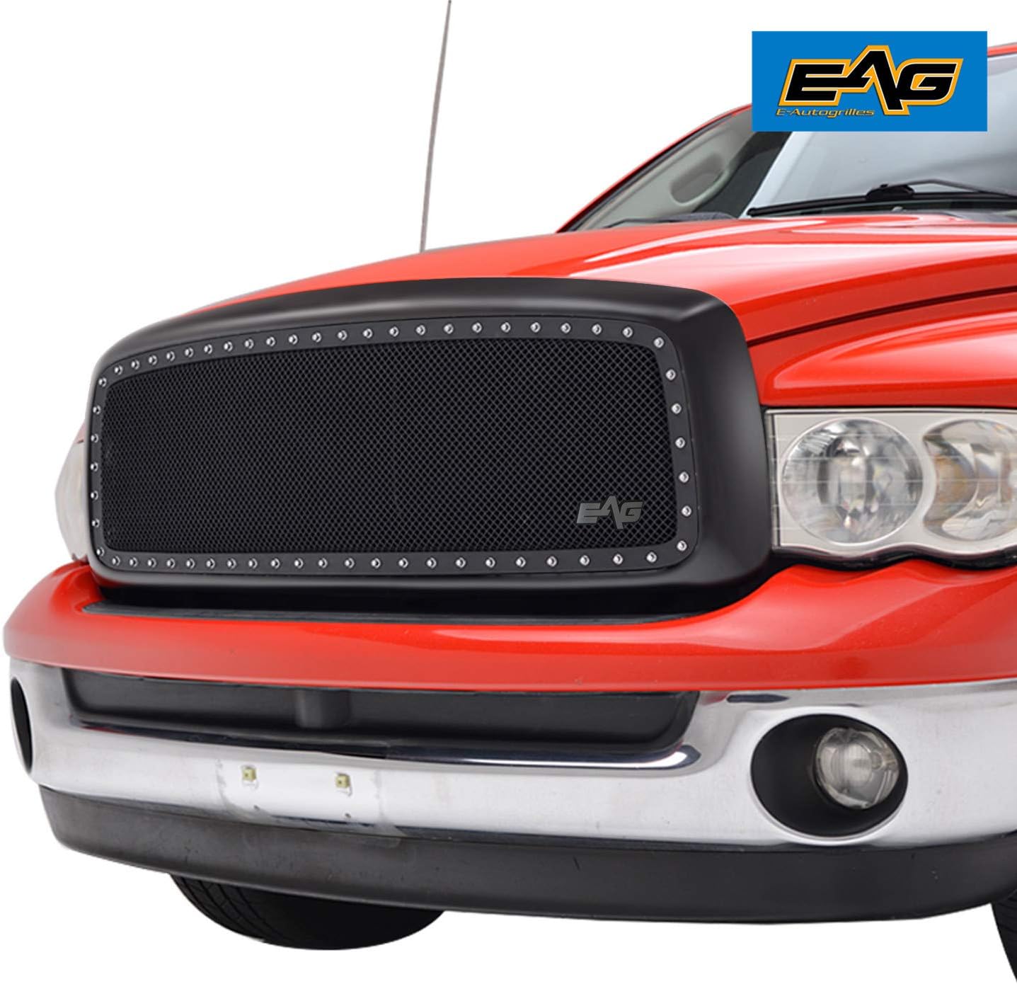 EAG Rivet Studded Frame Black Stainless Steel Wire Mesh Packaged Grille Fit for 02-05 Ram 1500/03-05 Ram 2500/3500