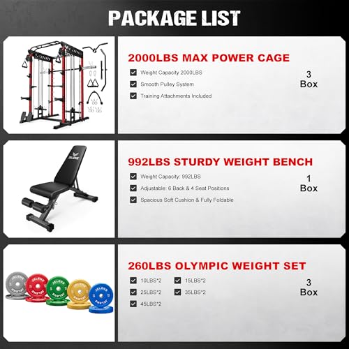 M21 Smith Machine, Multi-Function Power Cage with Dual Pulley Cable Crossover System, 2000LBS All-in-One Squat Rack with Smith Bar and Attachments