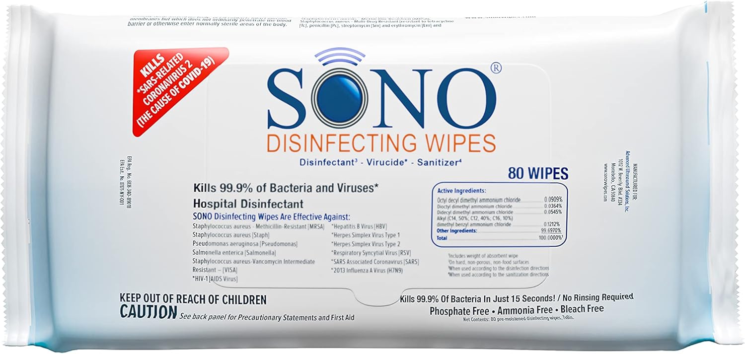 SONO Disinfecting Wipes - Medical-Grade, Alcohol-Free, No Bleach Disinfectant Wipes - Multi-Surface Antibacterial Cleaning Wipes for School, Home