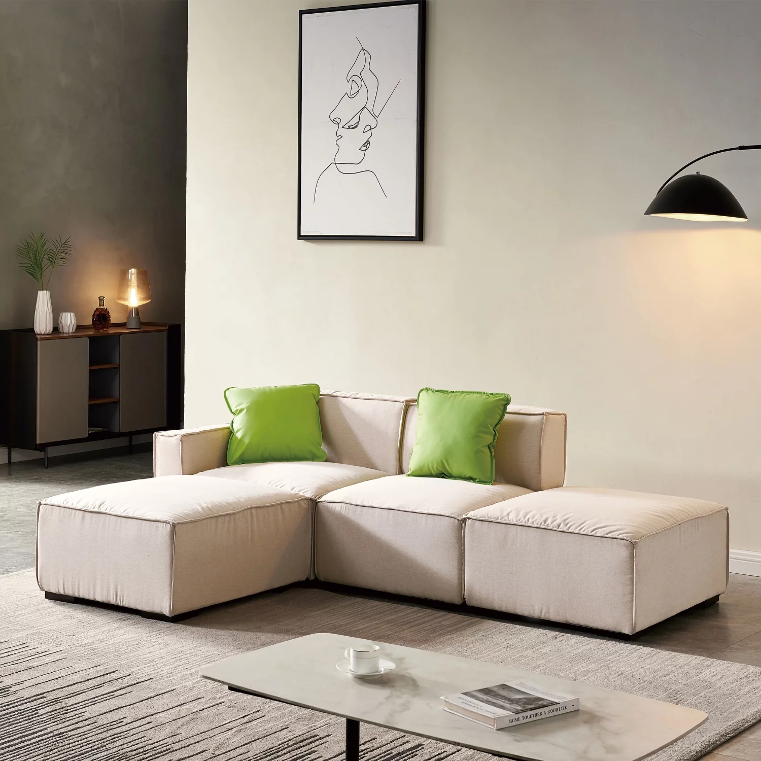 Holaki 4 Seat Modular Sectional Fabric Sofa for Apartment, Beige