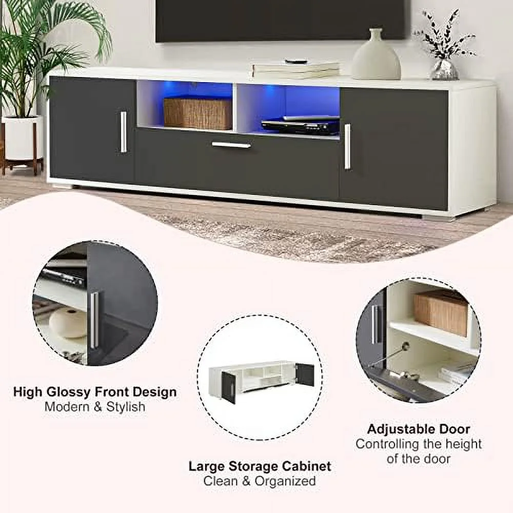 TV Stand with 2  Cabinets Entertainment Center for 65 inch TV Simple Television Media Console Table with 2 Open Shelves Wood TV Unit for  Living Room