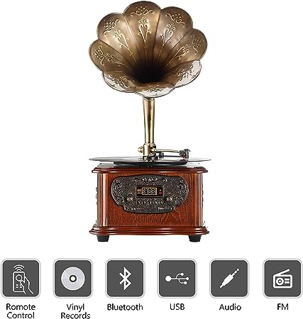 LuguLake Record Player Retro Turntable All-in-One Retro Turntable Nostalgic Turntable