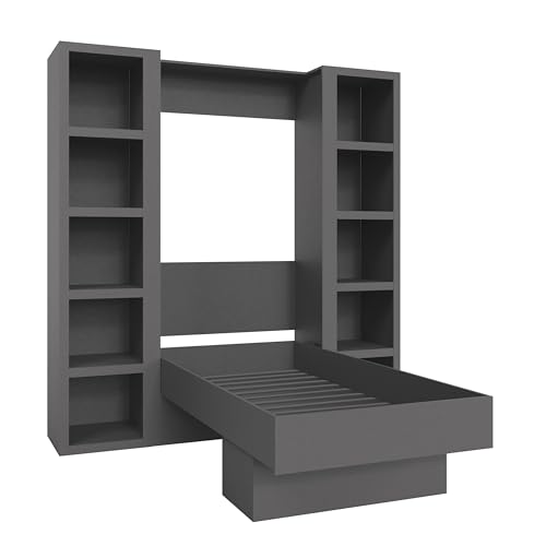 Oakland Living Easy-Lift Queen Murphy Wall Bed in Brown Wood Grain with Two Bookshelves