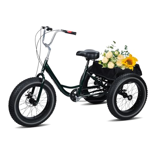 Adult Tricycles 7 Speed, Adult Trikes 20 inch 3 Wheel Fat Tire Bikes