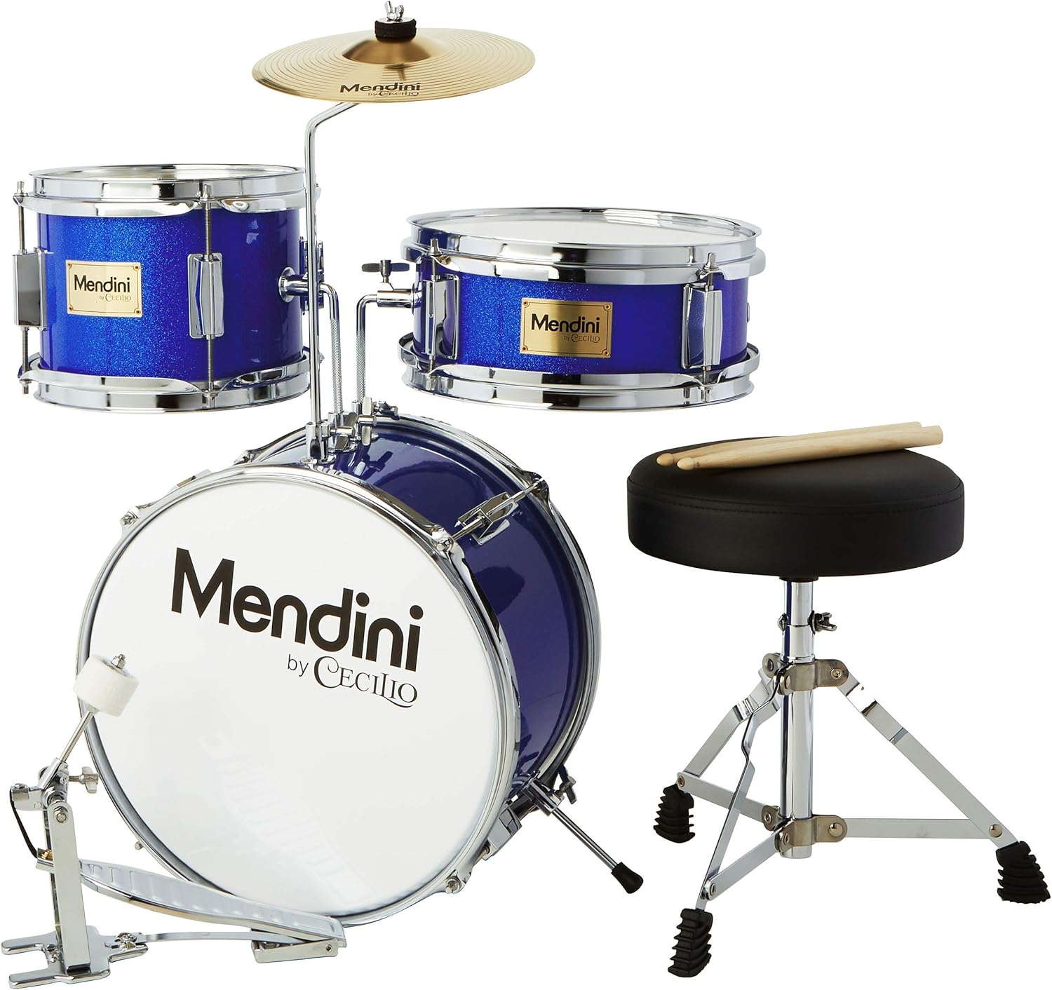 Mendini By Cecilio Kids Drum Set - Junior Kit w/ 4 Drums (Bass, Tom, Snare, Cymbal), Drumsticks, Drummer Seat